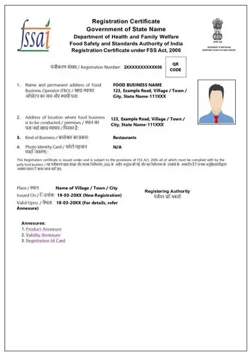 FSSAI Certificate Sample